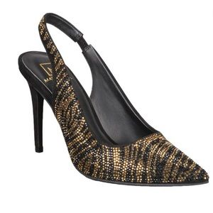New Material Girl gold & black embellished stiletto sling back heels Size 8.5